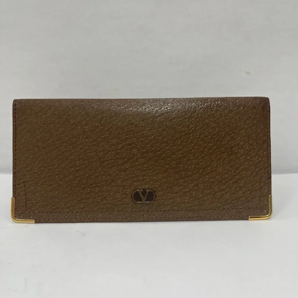 Valentino Garavani Brown Leather Slim Bifold Long Wallet - Preowned